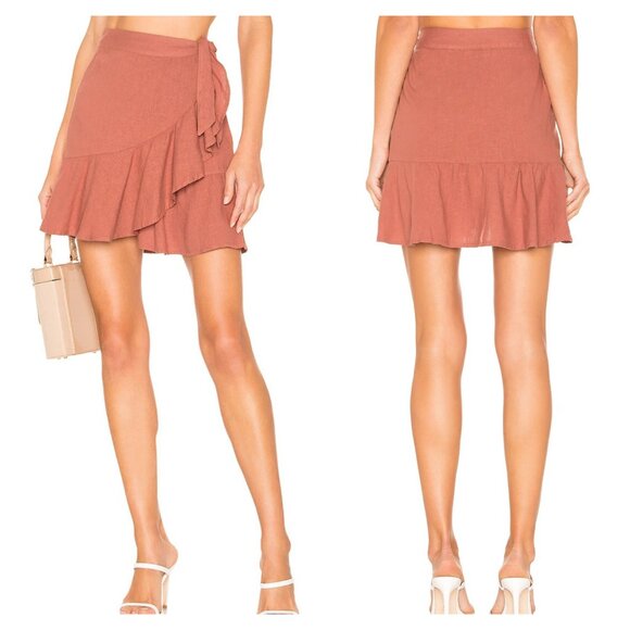 Free People Dresses & Skirts - FREE PEOPLE "Ruffle My Feather" Wrap Skirt 12 Dusky Blush Muted Red Ruffle Hem